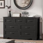 Dresser for Bedroom with 7 Drawers, 48" Wide Modern Chest of Drawers with Deep Drawers & Mental Handle, Wood Dresser TV Stand, Wooden Closet Storage Organizer for Living Room, Hallway, Entryway, Black