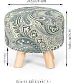 Asense Small Round Ottoman Foot Rest Stool Linen Padded Seat Footstool Ottoman with Anti-Slip Wooden Legs (Blue+Beige,Linen)