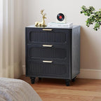 Fluted Nightstand Set 2 22.9'' Wood Nightstands with Drawers Bedside Table Set of 2 Mid Century Drawer Dresser for Bedroom Living Room Black