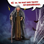 AW Animated Halloween Decorations,Scary Witch with Crutch,5.3FT Life Size Standing Clown,Motion/Sound Activated LED Eyes Creepy Sound,Haunted House Props Party Outdoor Indoor Lawn Yard Patio 2025