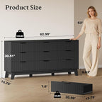 63" Long Dresser for Bedroom, 9-Drawer Fluted Dresser, Extra-Wide Wood Chest of Drawers with Smooth Metal Slides, Stable Base, Modern Clothes Storage Cabinet for Living Room, Hallway, Nursery