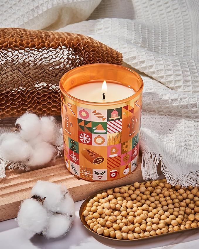 M&SENSE Authentic Gingerbread Christmas Candle, 9.9oz 55 Hours Long Lasting Burn Caramel Cinnamon Scented Natural Soy Wax Candle for Home Decor, Autumn Scent Christmas Gift for Family Friends