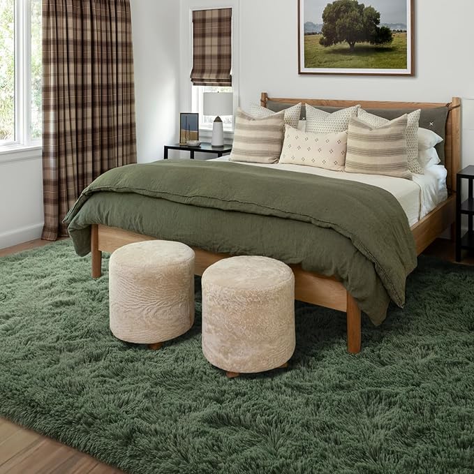 4x6 Ft Shag Green Area Rug for Bedroom Living Room, Ultra Soft Fluffy Furry Rugs for Indoor Floor, Aesthetic Carpet for Kids Home Decor