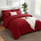 CozyLux Queen Comforter Set Dark Red, 7 Pieces Bed in a Bag, Red Comforter Queen Size, All Season Bedding Sets with Stitch Quilted Comforter, Flat Sheet, Fitted Sheet, Pillowcases