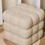 17''3 Square Ottoman Pouf Installed,Sturdy Wooden Frame,Capacity 330 lbs,Modern Sofa Stool Fuzzy Sherpa Footstool,Foot Rest,Cube Boucle,Vanity Stool,for Couch Living Room(Peach Fur)