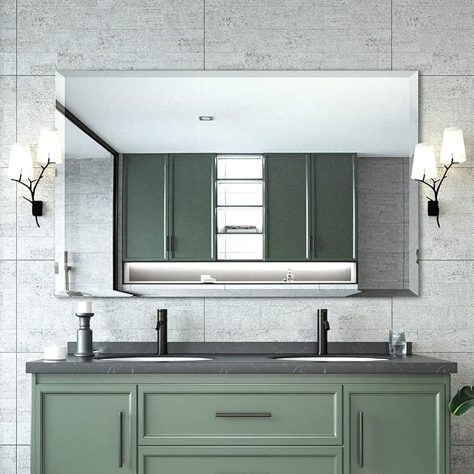 Mirrorons Beveled Mirror, Bathroom Mirrors for Wall 48" x 30", Frameless Rectangle Bathroom Mirror with Beveled Edge, Hangs Horizontally or Vertically