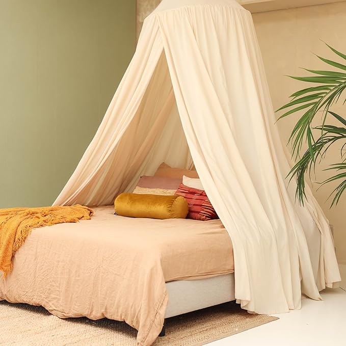 Cream Beige Bed Canopy for Queen and King-Sized Beds | Bedroom Decoration for Teens or Adults | Conical Shape Insect Netting | Mosquito Net in Multiple Colors and Sizes