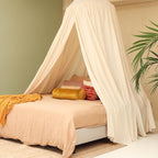 Cream Beige Bed Canopy for Queen and King-Sized Beds | Bedroom Decoration for Teens or Adults | Conical Shape Insect Netting | Mosquito Net in Multiple Colors and Sizes