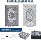 GAOMON Outdoor Patio Rug 9x12 Waterproof Reversible Plastic Straw Rug, Large UV-Resistant Portable RV Camping Mats, Indoor Outdoor Rugs for Outside Deck Porch Garden RV, Gray & White