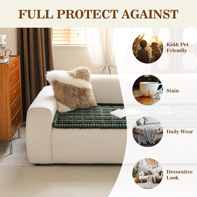 MYSKY HOME Couch Covers for 3-4 Cushion Sofa Pet Friendly, Couch Cover for Dogs, Sofa Covers for Pets Washable, Soft Non-Slip Sofa Slipcovers Furniture Protector Covers, Moss Green, 27.6" x 82.7"