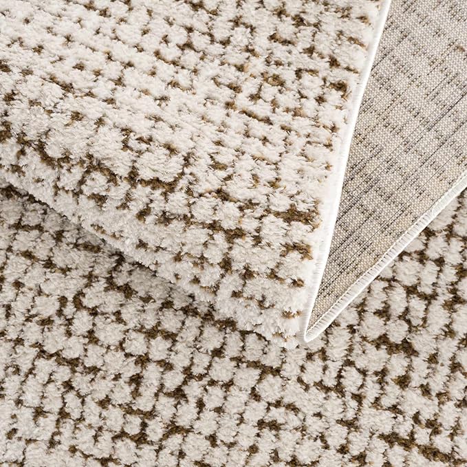 BoutiqueRugs Keita Contemporary Mosaic Area Rug - High Pile Fluffy Soft Shag Carpet for Living Room, Bedroom - Cream, Brown - 7'10" x 10' (8x10)