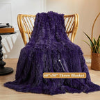 XeGe Plush Faux Fur Throw, Dark Purple Luxurious 50x60 Shaggy Furry Blanket, Thick Fluffy Microfiber Velvet Couch Blanket, Ultra Soft Fuzzy Office Lap Throw for Sofa Bed Car Purple