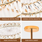 VONLUCE Crystal Light Fixture, Modern Semi Flush Mount Ceiling Light, 15" Round 4-Light Crystal Chandelier Hallway Lighting for Kitchen Bedroom Living Room Dining Room Entryway Closet, Gold