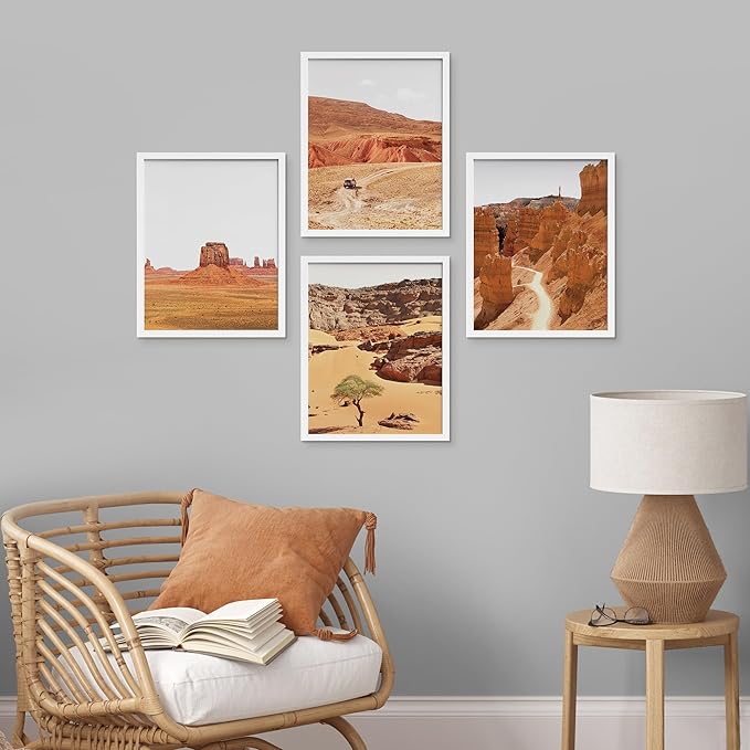 SIGNWIN Framed Arizona Texas Mountain Valley Wall Art, Set of 4 Landscape Wall Decor Prints, Nature Wilderness Wall D¨¦cor for Living Room, Bedroom - 12"x16" White
