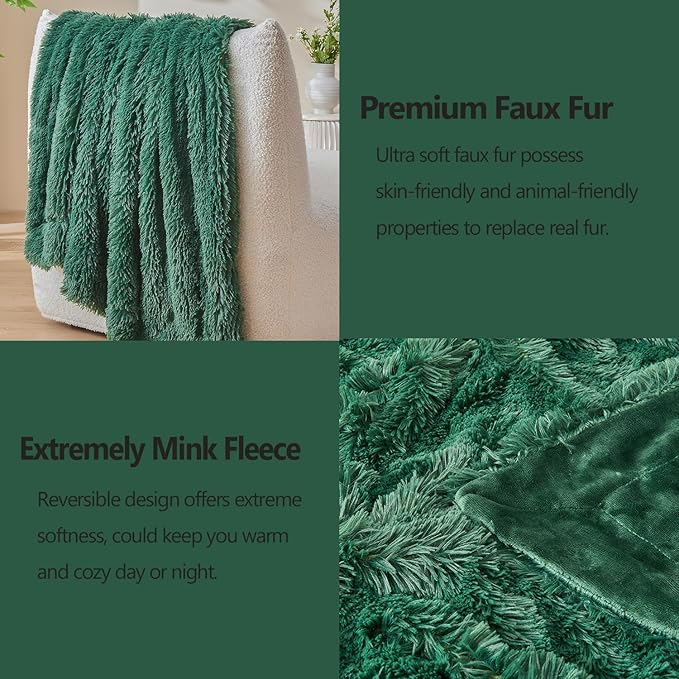 GONAAP Fuzzy Faux Fur Throw Blanket Twin Size Dark Green Super Soft Cozy Plush Fuzzy Shaggy Blanket for Couch Sofa Bed (Dark Green, Twin(60"x80"))