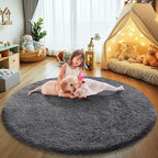Fluffy Round Area Rugs for Bedroom,5'X5'Shag Circle Area Rugs for Living Room,Non Slip Fuzzy Plush Rug for Kids Room Boys Girls Room and Dorm,Deep Grey