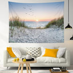 HVEST Ocean Beach Tapestry Wall Hanging, Sunset Seabird and Beach with Grass Wall Tapestry Natural Landscape Tapestries for Bedroom Living Room Dorm Decoration, 60x40 Inches