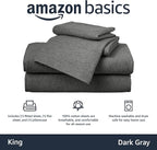 Amazon Basics 4 Piece Bed Sheets Set, 100% Cotton Jersey, Includes Super Soft, Flat and Fitted Sheets, Pillowcase, King, Dark Gray, Solid