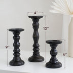 Large Candle Holders for Pillar Candles - Decorative Rustic Centerpiece Pillars Compatible with Battery-Operated Candles - Tall Farmhouse Wooden Candle Holders Pillar - Set of 3