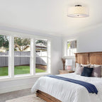 Globe Electric 60315 2-Light Flush Mount Ceiling Light, Dark Bronze, White Linen Shade, Kitchen, Lights, Bathroom, Home Essentials, Bedroom, Closet Light, Lighting Fixtures