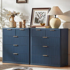 LEYAOYAO Fluted 5 Drawers Dresser for Bedroom Set of 2, 34" Tall Modern Chest of Drawers with Metal Handle, Curved Profile Design,Navy Blue Wood Drawer Organizer for Bedroom, Living Room, Hallway