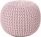 REDEARTH Round Pouf Ottoman - Hand Knitted Boho Poof Home Décor Pouffe Circular Footrest for Living Room - Bedroom - Lounge - 100% Cotton (19.5"x19.5"x14") - Pale Pink