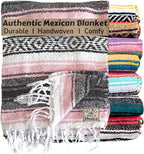 Del Mex Classic Mexican Blanket, Large Authentic Woven Falsa Throw (70"x50"), Artisan Southwest Décor for Beach, Yoga, Outdoors (Pink)