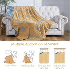 jinchan Boho 100% Cotton Muslin Twin Size 50x60 Inches Blanket Lightweight 4-Layer Quilted Soft Yellow and Blue Floral Throw Blanket Reversible Comfy Flower Breathable All Seasons Couch Bedroom Decor