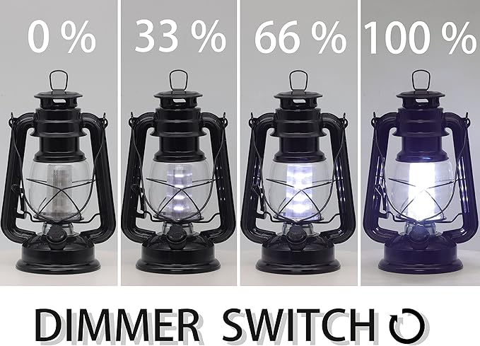 YAKii LED Vintage Lantern Metal Hanging Hurricane Lantern 12 LED Dimmer Switch Cold White Battery Operated Power Outage Indoor Camping Lighting Outdoor Brooklyn Decoration (Black Pack of 8)