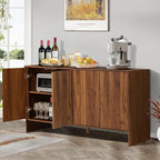 Sideboard Buffets Cabinet, Modern Accent Storage Cabinet with 4 Fluted Doors and Adjustable Shelves, Wood Credenza Buffet Sideboards, Console Table for Kitchen Dining Living Room Entryway (Walnut)
