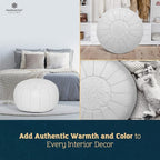 Marrakesh Gallery Genuine Leather Round Pouf Unstuffed - Moroccan Ottoman Footstool, Footrest Cover - Boho Decor - Bohemian Living Room, Bedroom, Kids Room, Gift & Wedding