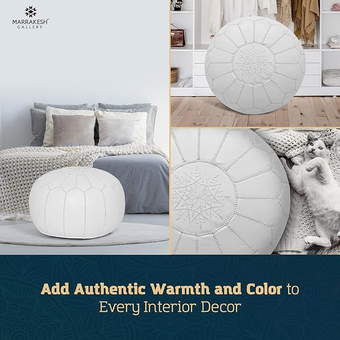 Marrakesh Gallery Genuine Leather Round Pouf Unstuffed - Moroccan Ottoman Footstool, Footrest Cover - Boho Decor - Bohemian Living Room, Bedroom, Kids Room, Gift & Wedding