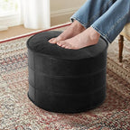 Genuine Leather Round Pouf Ottoman Footstool for Living Room, Bedroom, Indoor (Black)