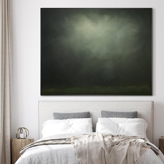 SIGNWIN 36"x46" Extra Large Framed Wall Art Moody Green Abstract Cloudscape, Minimalist Atmospheric Print for Home Living Room Bedroom Decor (Frame Assembly Required)
