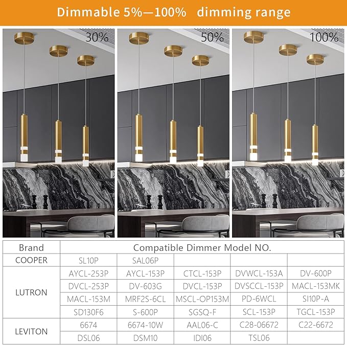 Modern Pendant Light Kitchen Fixture Dimmable LED Gold Mini Pendant Lighting fo Kitchen Island Bedroom Bedside Table Small Pendant Lights (1-Pack)