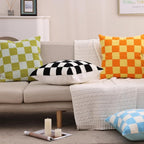 Alysheer Checkered Embroidered Decorative Throw Pillow Covers 18"x 18" Set of 2, Classic Accent Designer Blue White Plaid Patterned Cotton Cushion Cases for Sofa Couch Bed Living Room Outdoor Decor