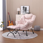 Lazy Chair and Ottoman, Large Accent Lounge Chair with Armrests and a Side Pocket, Modern Leisure Upholstered Sofa Reading Armchair with Footrest for Bedroom, Living Room, Dorm Rooms, Office