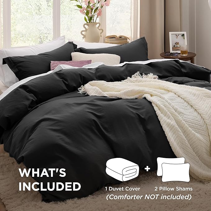 Bedsure Black Oversized King Duvet Cover - 3 Pieces Prewashed Cotton-Like Extra Soft Bedding Set, Includes 1 Duvet Cover 120x98 Inches with Zipper Closure & 2 Pillow Shams, Comforter Not Included