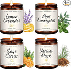 Auelife Scented Candles Set | Scented Candle for Home - 4 Pack Candle Gifts, Soy Candles for Home - Aromatherapy Gift of Mint Eucalyptus/Lemon Lavender/Sage Citrus/Vetiver Musk