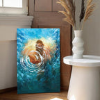 Framed Jesus Christ Canvas Wall Art The Hand of God Jesus Reaching Into Water Christian Painting Prints Biblical Wall Decor Religious Room Decor for Church Prayer Room Schools Hospitals 16" x 24"