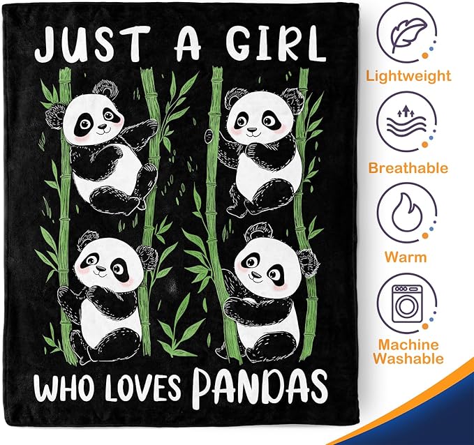 Panda Blanket Gifts for Girl Woman - Just A Girl Who Loves Pandas Cute Animal Lovers Throw for Teen Kids Adults Soft Fleece Cozy Bed Couch Decor Birthday Christmas Lightweight Blanket 50"x60"