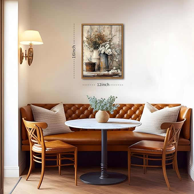 Floating Framed Farmhouse Vintage Canvas Wall Art, Country Floral Daisy Pictures Wall Decor, Wood Grain Art Paintings Poster for Living Room Bedroom Bathroom Rustic Decor 12x16 inch