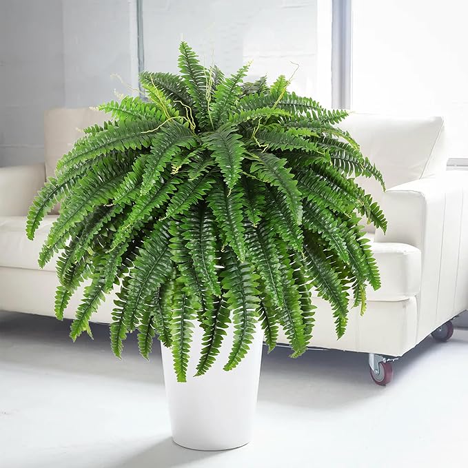 Single Silky Artificial Boston Fern Bush, 49Inch Large Artificial Ferns for Outdoors, Large Faux Ferns Artificial Plants,Suitable for Decorating Office, Living Room Faux Greenery,95Branches