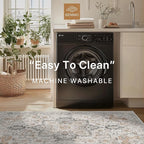 GENIMO 5FT Round Area Rugs for Living Room, Circle Rugs Machine Washable Low Pile, Chenille Non Slip Vintage Rug for Bedroom, Dining Room, Home Office, Light Taupe Brown