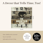 Young's Inc Wooden Mountain Time Wall Clock with Bear - 12" W x 12" H - Farmhouse Living Room Decor - Rustic Wall Clock