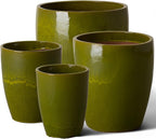 Emissary Bullet 9.5 in. Green Ceramic Round Planter (9.5 in. L x 9.5 in. W x 12 in. H) with Drainage Hole