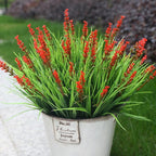 alyptus Artificial Flowers Outdoor 12 Bundles Fake Plants Outside Red Flower Grass Faux Greenery Spring Summer Wildflower Decoration for Outdoors Yard Front Porch Planter Decor (Red Flowers)