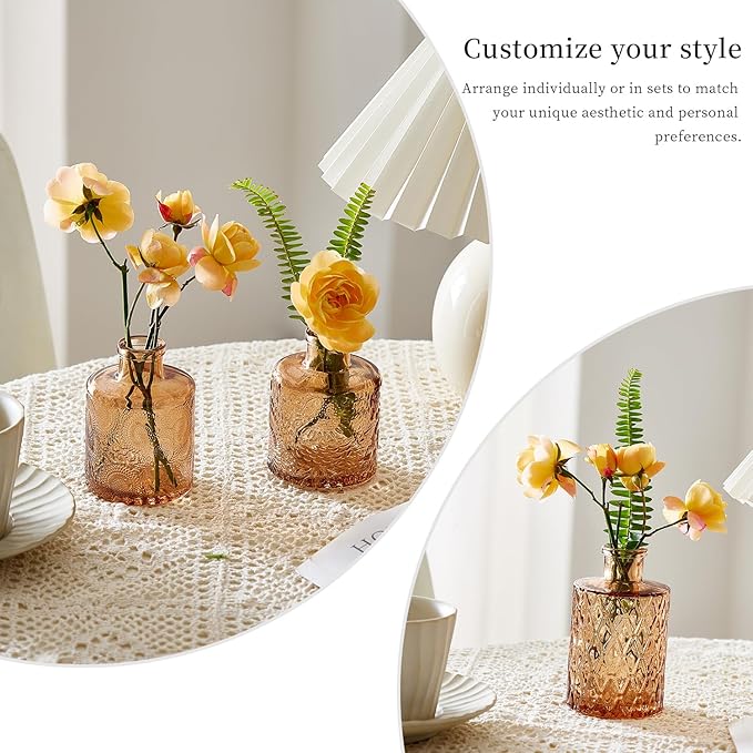 Glass Bud Vases Set of 64 - Amber Assorted Small Mini Glass Vases for Flowers, Crystal Vintage Vase Set, Bulk Centerpieces for Table Décor, Wedding, Home and Events (Amber, 64 Pcs)