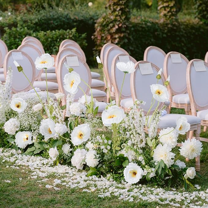 IPOPU 43.3" White Poppy Flowers Artificial Flowers 6pcs Fake Silk Poppies Long Stem Artificial Flowers for Tall Vase for Wedding Party Home Decor(Wihte)