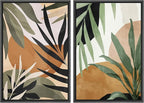 SIGNFORD Framed Canvas Print Wall Art Set Tropical Island Palm Leaf Geometric Collage Abstract Nature Illustrations Modern Art Decorative Minimalist Floral Botanical for Bedroom - 24"x36"x2 Black